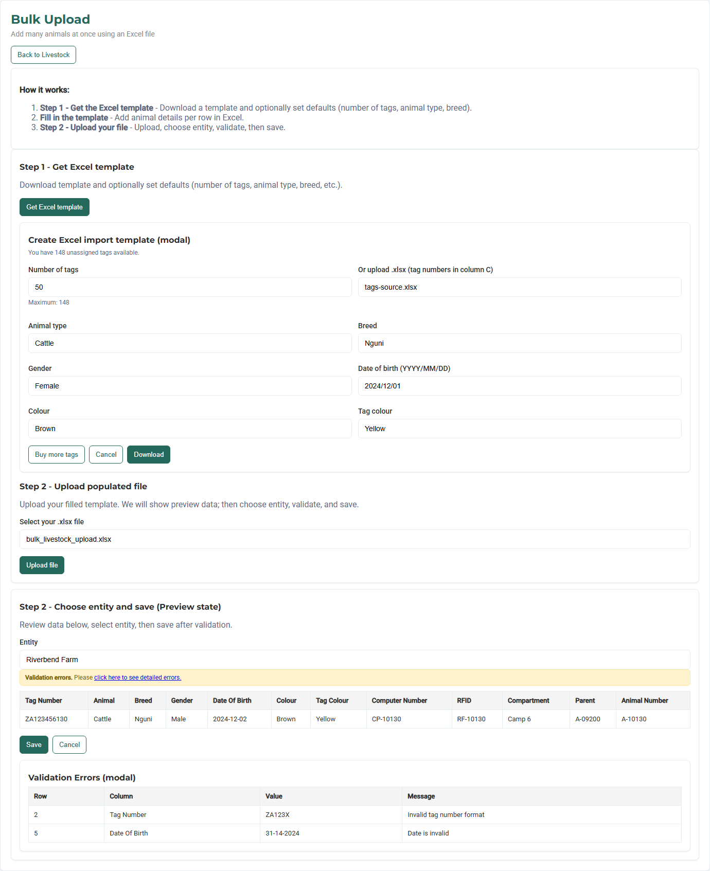 AIMS bulk livestock upload
